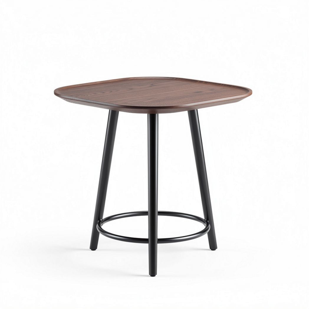 Square wooden side table with metal legs in walnut finish 75 x 75 x 75cm