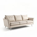 Beige linen upholstery three-seat sofa with modern design and metal legs