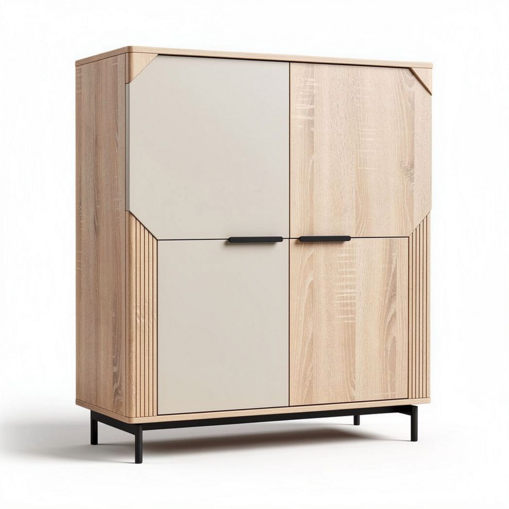 Wooden storage cabinet with four doors and metal legs 85 x 50 x 120cm