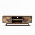Wooden media console with metal accents and storage space 150 x 40 x 50cm