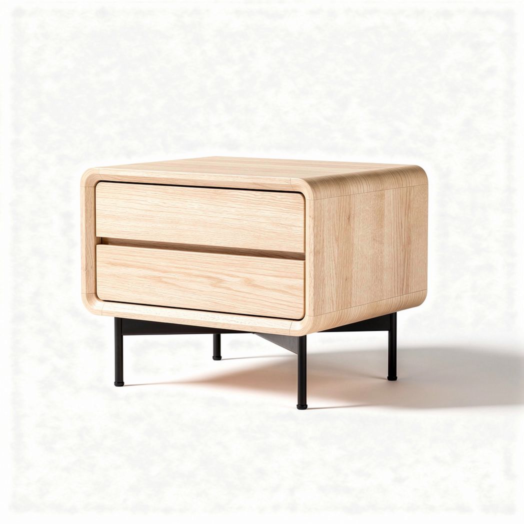 Wooden nightstand with two drawers and metal legs 60 x 45 x 40cm