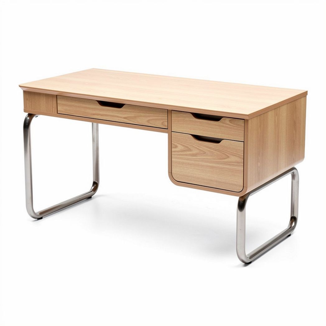 Wooden writing desk with metal legs and two drawers 120 x 60 x 75cm