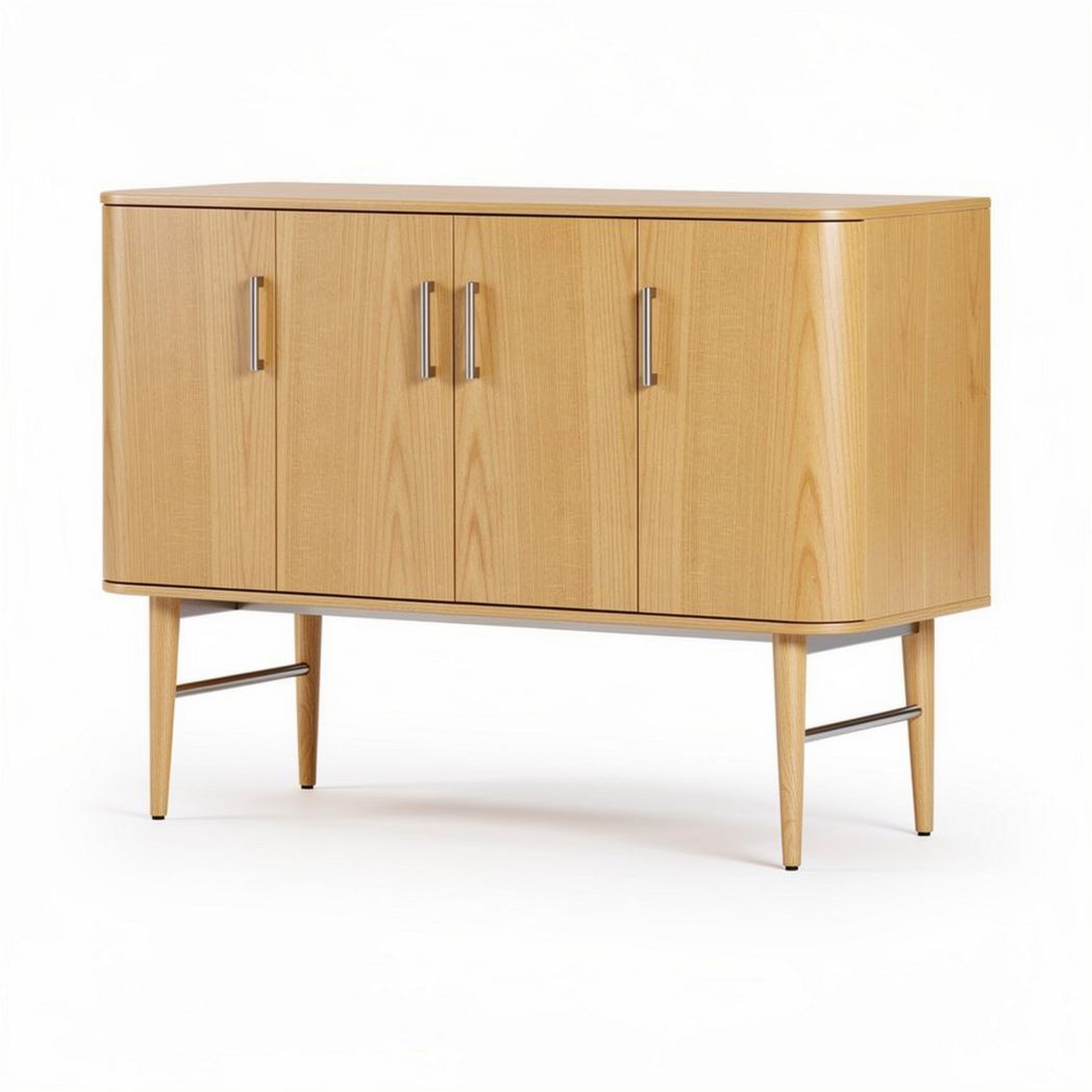 Wooden sideboard cabinet with four doors and metal handles 120 x 40 x 80cm