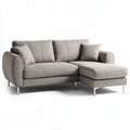 Sectional sofa in light gray fabric with two accent pillows 200 x 90 x 85cm