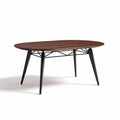 Oval shaped wooden dining table with black metal legs 150 x 80 x 75cm