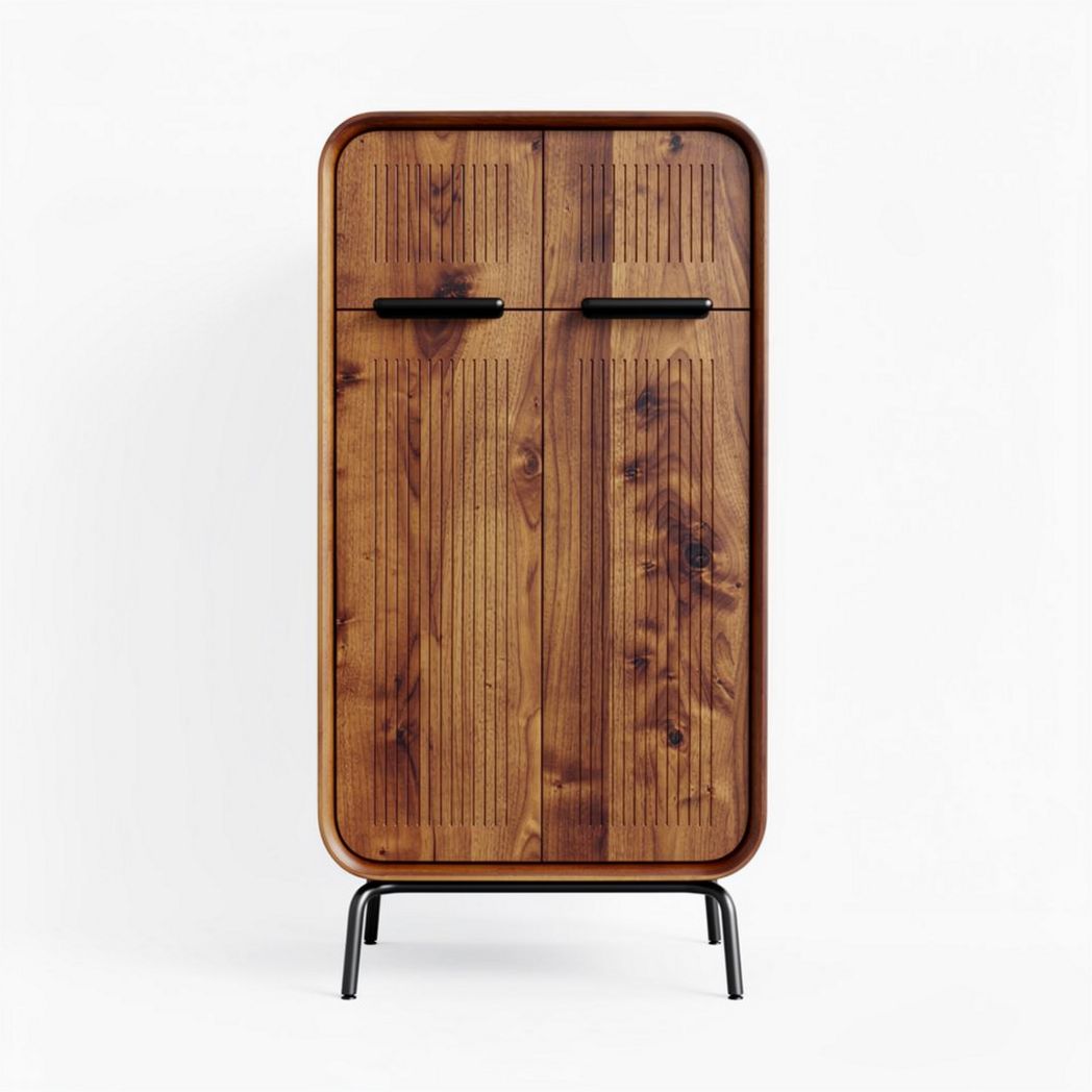 Natural wood cabinet with metal handles for living room storage 90 x 50 x 130cm