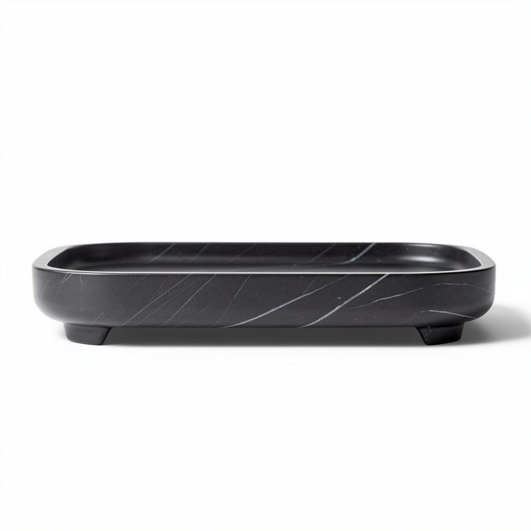 Marble serving tray black rectangular 30 x 20 x 5cm for dining room use