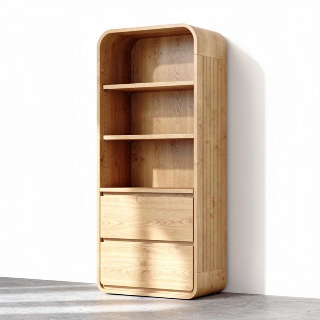 Wooden bookshelf with three shelves and two drawers 180 x 80 x 40cm