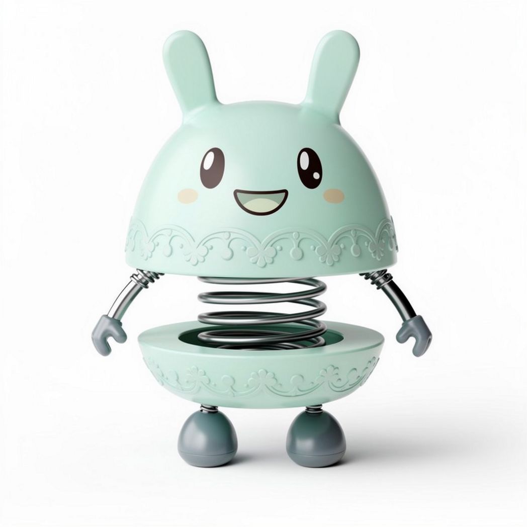 Spring toy with smiling character design in mint green color 10 x 10 x 15cm